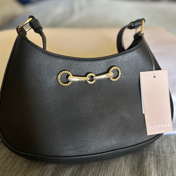 Black Shoulder Bag with Gold Horse Bit Detail - Picture 1 of 5